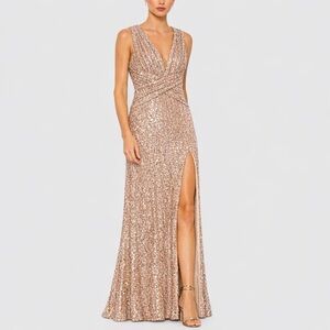 Mac Duggal Rose Gold Sequin Gown Dress Size 8 NWT New Formal Bridesmaid Prom